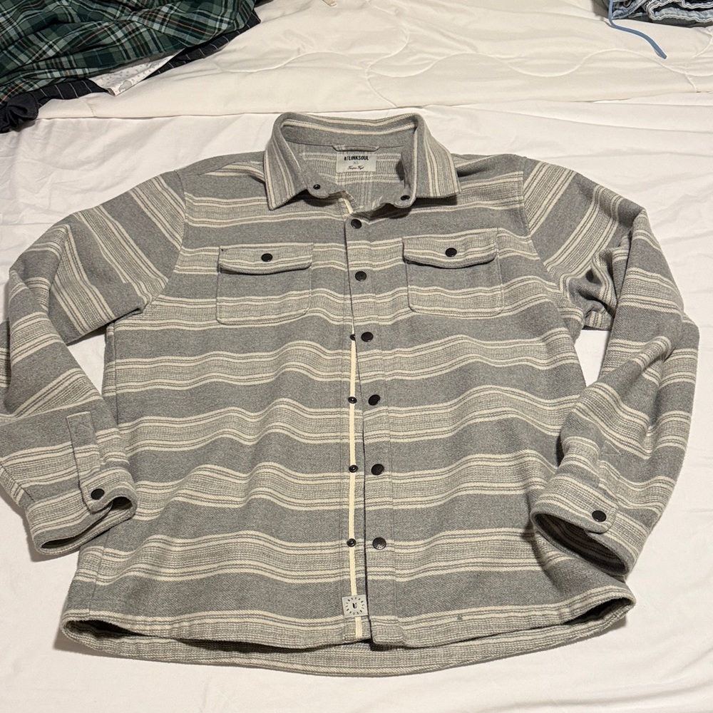 Linksoul Gray Striped Shirt Jacket